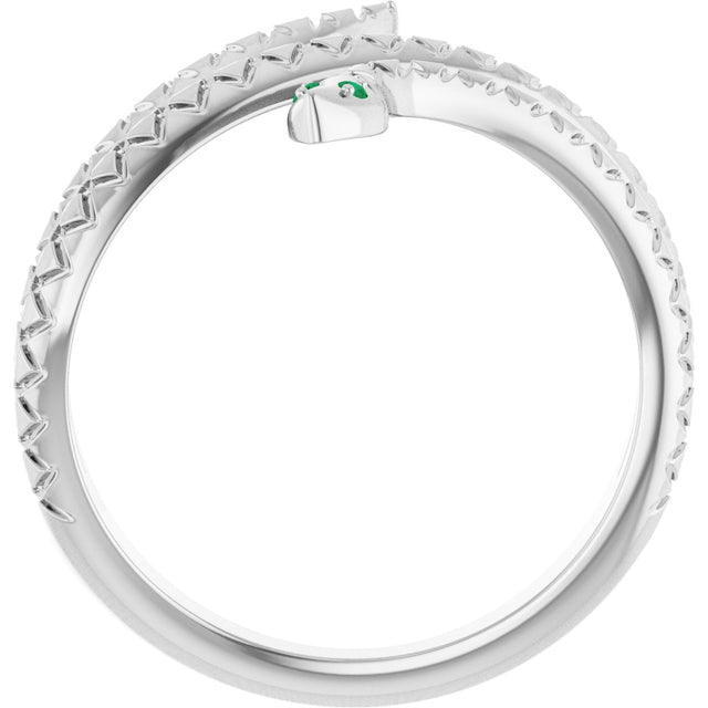 Platinum Round Natural Emerald Snake Ring - view 2