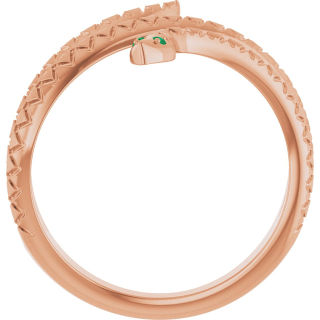 14K Gold Round Natural Emerald Snake Ring - Rose Gold - view 2