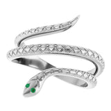 14K Gold Round Natural Emerald Snake Ring - White Gold - view 5
