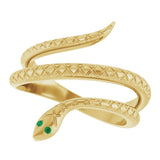 14K Gold Round Natural Emerald Snake Ring - Yellow Gold - view 5