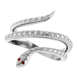 14K Gold Round Natural Mozambique Garnet Snake Ring - White Gold - view 5