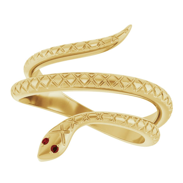 14K Gold Round Natural Mozambique Garnet Snake Ring - Yellow Gold - view 5