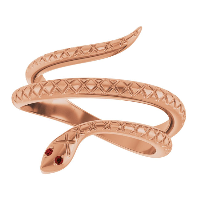 14K Gold Round Natural Mozambique Garnet Snake Ring - Rose Gold - view 5