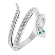 14K Gold Round Natural Emerald Snake Ring - White Gold