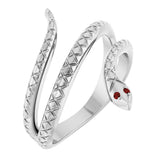 14K Gold Round Natural Mozambique Garnet Snake Ring - White Gold