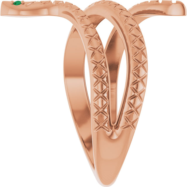 14K Gold Round Natural Emerald Snake Ring - Rose Gold - view 4