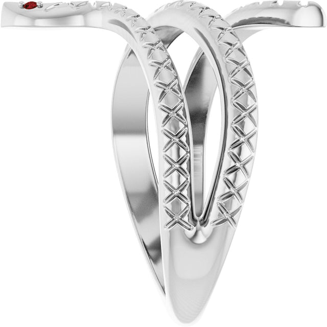 14K Gold Round Natural Mozambique Garnet Snake Ring - White Gold - view 4