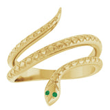14K Gold Round Natural Emerald Snake Ring - Yellow Gold - view 3