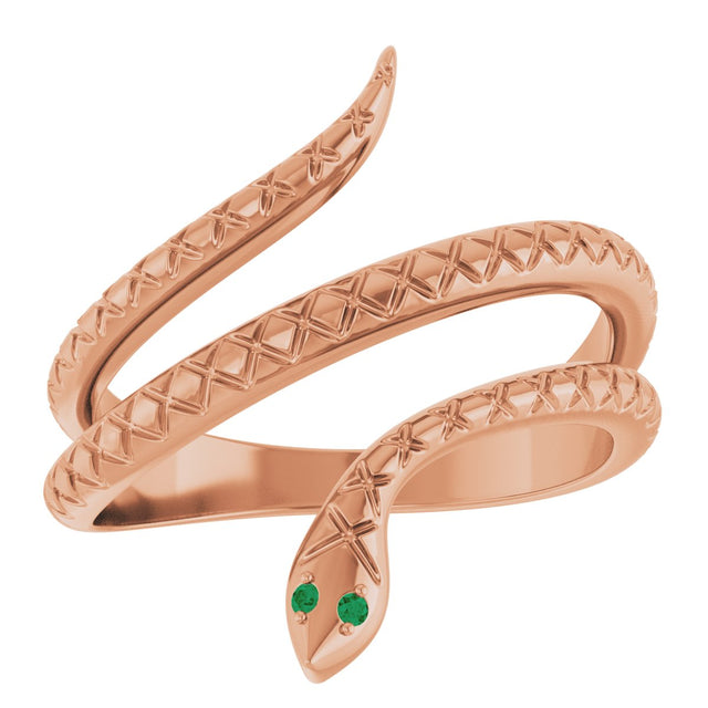 14K Gold Round Natural Emerald Snake Ring - Rose Gold - view 3