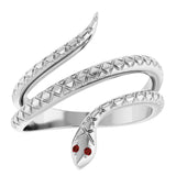 14K Gold Round Natural Mozambique Garnet Snake Ring - White Gold - view 3