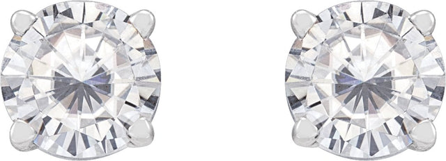 14K Gold Lab-Grown Moissanite Round 4-Prong Lightweight Stud Earrings - White Gold - view 8