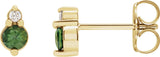 14K Gold Round Natural Green Sapphire & Natural Diamond Accented Earrings – 3mm Stones - Yellow Gold