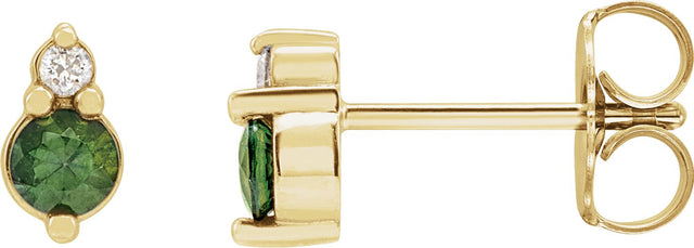 14K Gold Round Natural Green Sapphire & Natural Diamond Accented Earrings – 3mm Stones - Yellow Gold