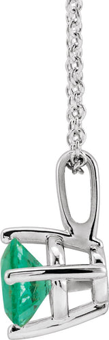 14K Gold Round Natural Emerald Solitaire Necklace or Pendant II - White Gold - view 4