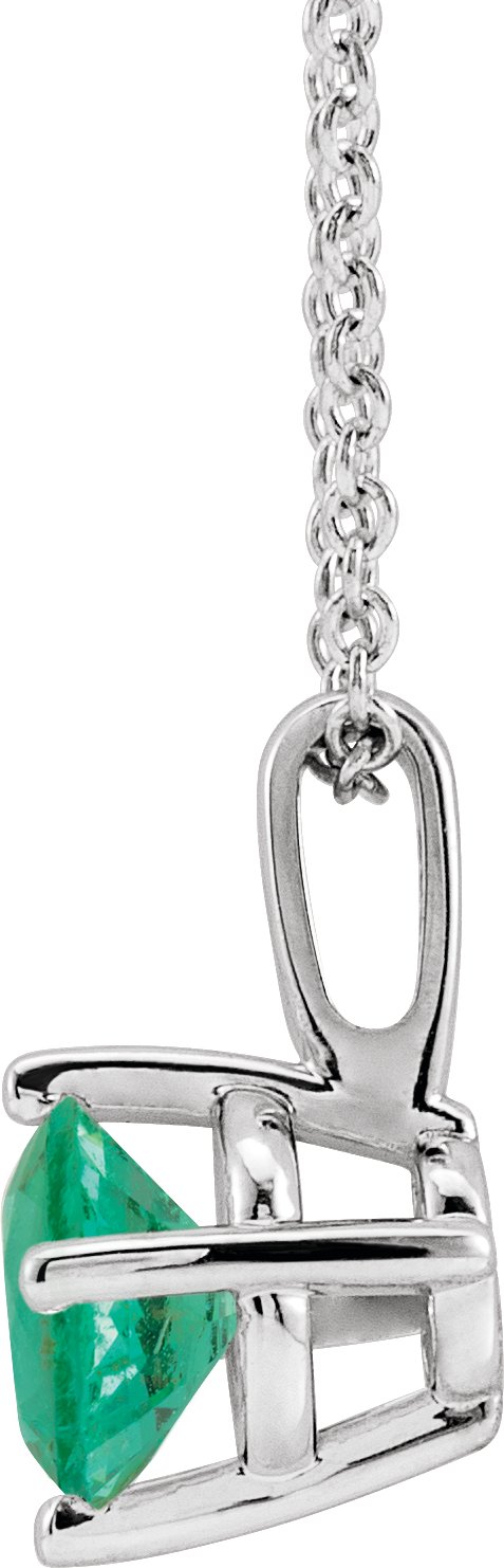 14K Gold Round Natural Emerald Solitaire Necklace or Pendant II - White Gold - view 4