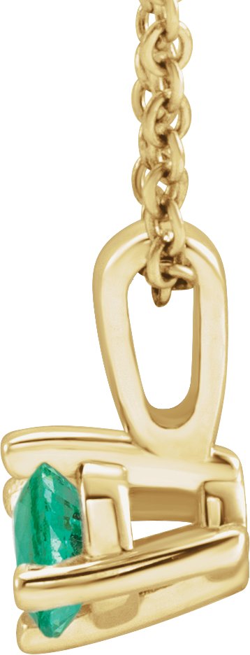 14K Gold Round Lab-Grown Emerald Solitaire Necklace or Pendant III - Yellow Gold - view 4