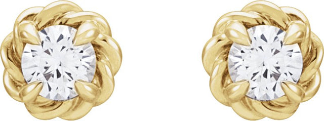 14K Gold Natural White Sapphire Round 4-Prong Claw Rope Stud Earrings - Yellow Gold - view 4