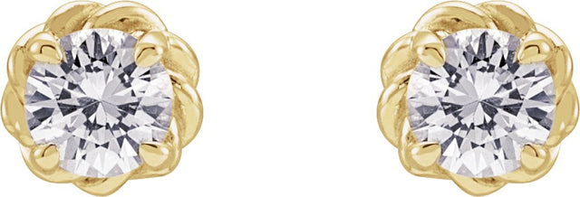 14K Gold Natural White Sapphire Round 4-Prong Claw Rope Stud Earrings - Yellow Gold - view 4
