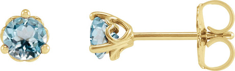 14K Gold Natural Sky Blue Topaz Round 3-Prong Heart Stud Earrings - Yellow Gold