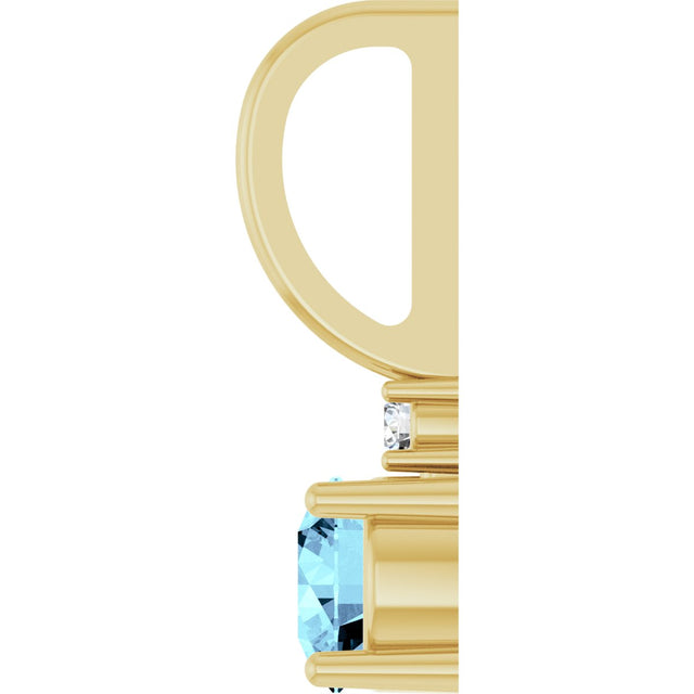 14K Gold Round Natural Aquamarine Accented Pendant - Yellow Gold - view 6