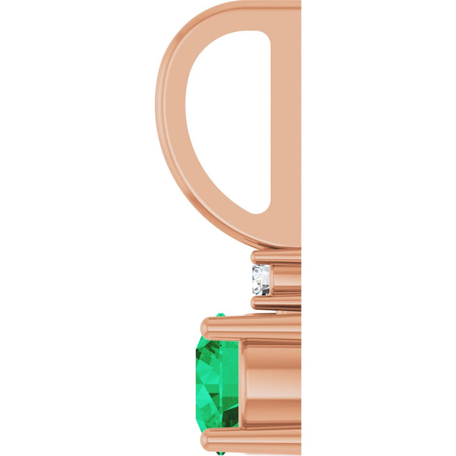 14K Gold Round Natural Emerald Accented Pendant - Rose Gold - view 7