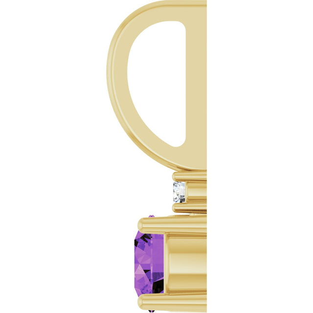 14K Gold Round Natural Amethyst Accented Pendant - Yellow Gold - view 6