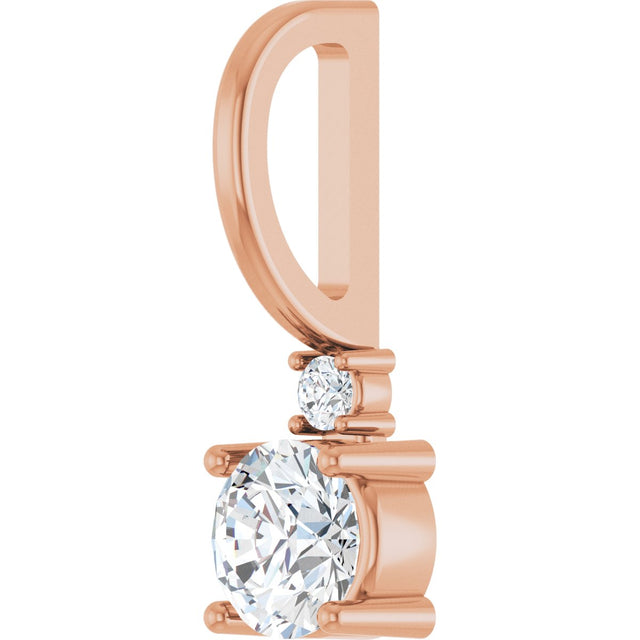 14K Gold Round Natural White Sapphire Accented Pendant - Rose Gold - view 6