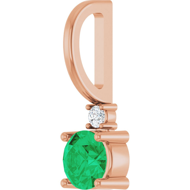 14K Gold Round Natural Emerald Accented Pendant - Rose Gold - view 6