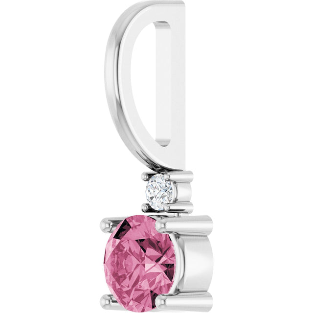 14K Gold Round Natural Pink Tourmaline Accented Pendant - White Gold - view 5