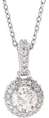 14K Gold Round Natural Diamond Halo-Style Necklace – up to 1 1/4 CTW - view 3