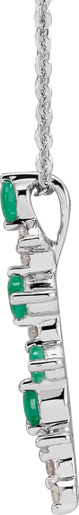 14K Gold Round Natural Emerald & Natural Diamond Scattered Bar Necklace - view 2