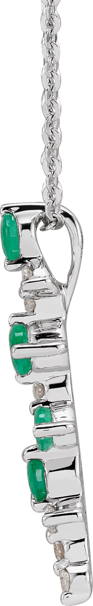 14K Gold Round Natural Emerald & Natural Diamond Scattered Bar Necklace - view 2