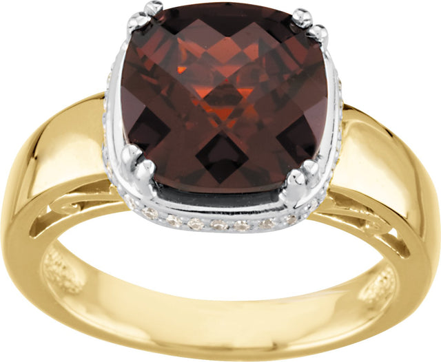 14K Gold Cushion Natural Mozambique Garnet & Natural Diamond Halo-Style Ring – 10x10mm - view 3