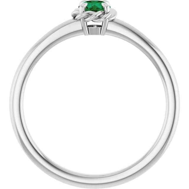 Platinum Round Natural Emerald Claw-Prong Rope Solitaire Ring - view 7