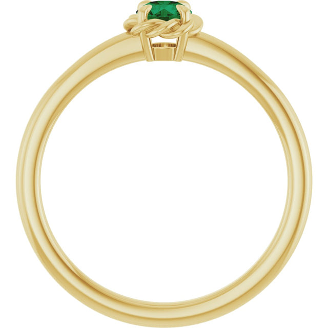 14K Gold Round Lab-Grown Emerald Claw-Prong Rope Solitaire Ring - Yellow Gold - view 7