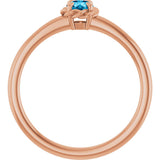 14K Gold Round Natural Aquamarine Claw-Prong Rope Solitaire Ring - Rose Gold - view 7