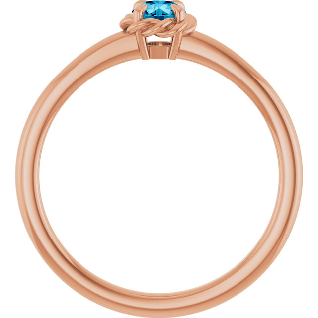 14K Gold Round Natural Aquamarine Claw-Prong Rope Solitaire Ring - Rose Gold - view 7