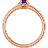 14K Gold Round Natural Amethyst Claw-Prong Rope Solitaire Ring - Rose Gold - view 7