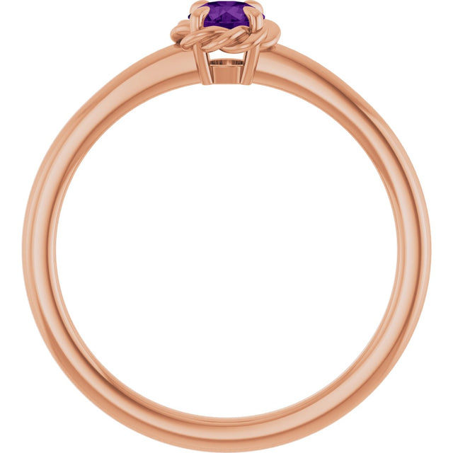 14K Gold Round Natural Amethyst Claw-Prong Rope Solitaire Ring - Rose Gold - view 7