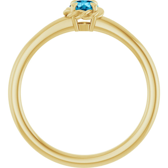 14K Gold Round Natural Aquamarine Claw-Prong Rope Solitaire Ring - Yellow Gold - view 7