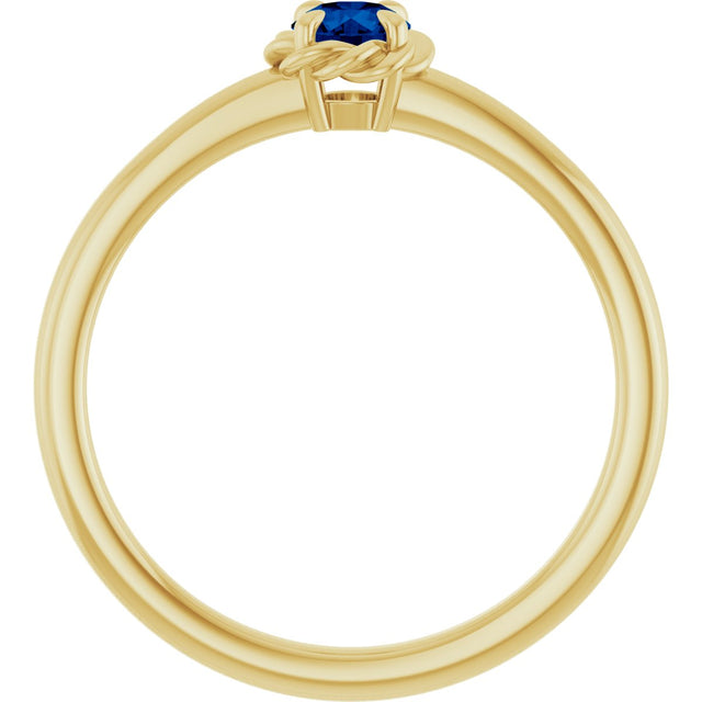 14K Gold Round Lab-Grown Blue Sapphire Claw-Prong Rope Solitaire Ring - Yellow Gold - view 7
