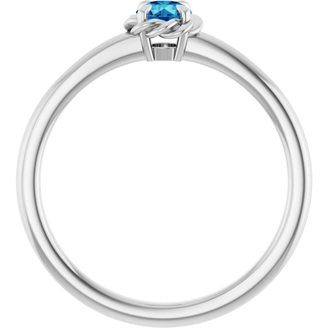 Platinum Round Natural Blue Zircon Claw-Prong Rope Solitaire Ring - view 7