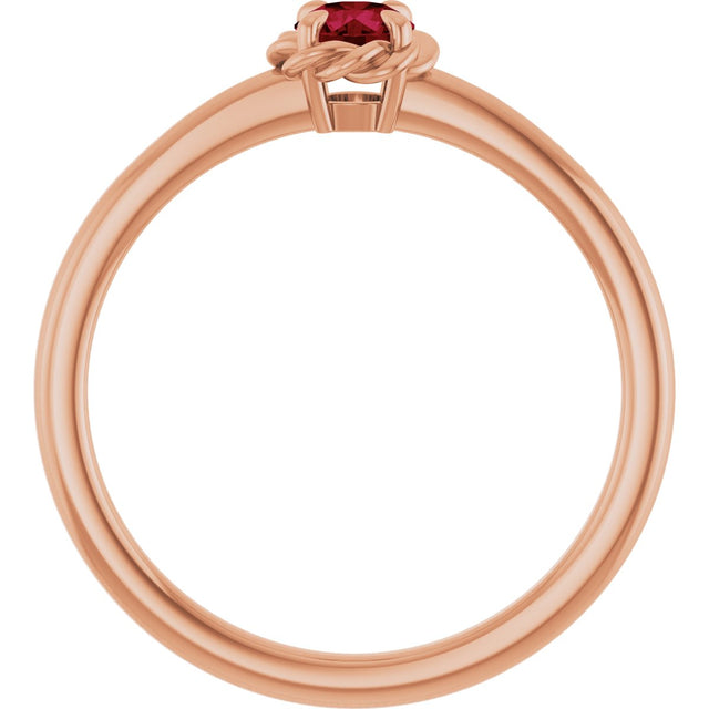 14K Gold Round Natural Ruby Claw-Prong Rope Solitaire Ring - Rose Gold - view 7