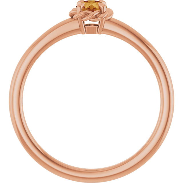 14K Gold Round Natural Citrine Claw-Prong Rope Solitaire Ring - Rose Gold - view 7