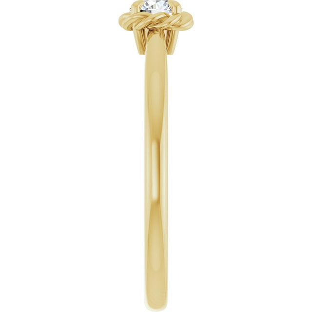 14K Gold Round Natural White Sapphire Claw-Prong Rope Solitaire Ring - Yellow Gold - view 9