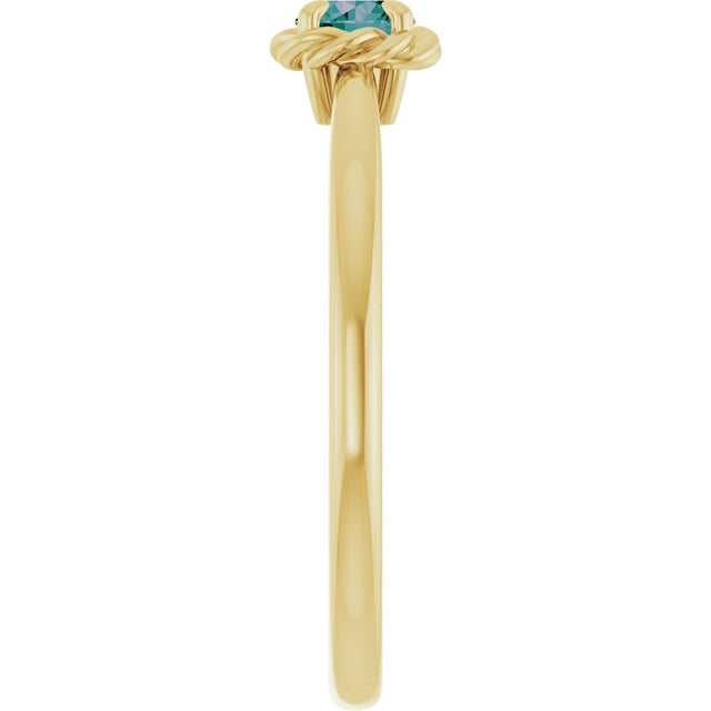 14K Gold Round Lab-Grown Alexandrite Claw-Prong Rope Solitaire Ring - Yellow Gold - view 9