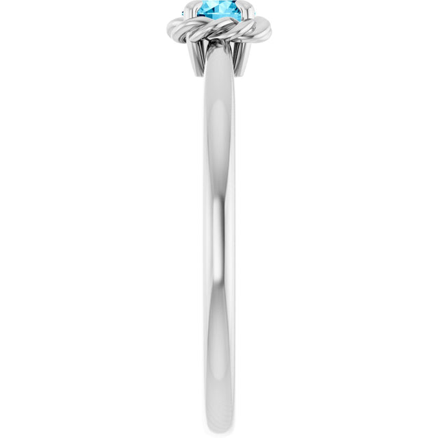 Platinum Round Natural Aquamarine Claw-Prong Rope Solitaire Ring - view 9