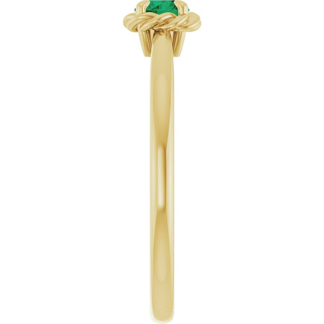 14K Gold Round Natural Emerald Claw-Prong Rope Solitaire Ring - Yellow Gold - view 9