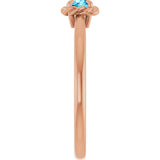 14K Gold Round Natural Aquamarine Claw-Prong Rope Solitaire Ring - Rose Gold - view 9