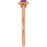 14K Gold Round Natural Amethyst Claw-Prong Rope Solitaire Ring - Rose Gold - view 9